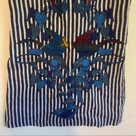 FARM Rio Striped Mini Dress Embroidered Birds Toucan Linen Cover Up XS - Picture 3 of 7